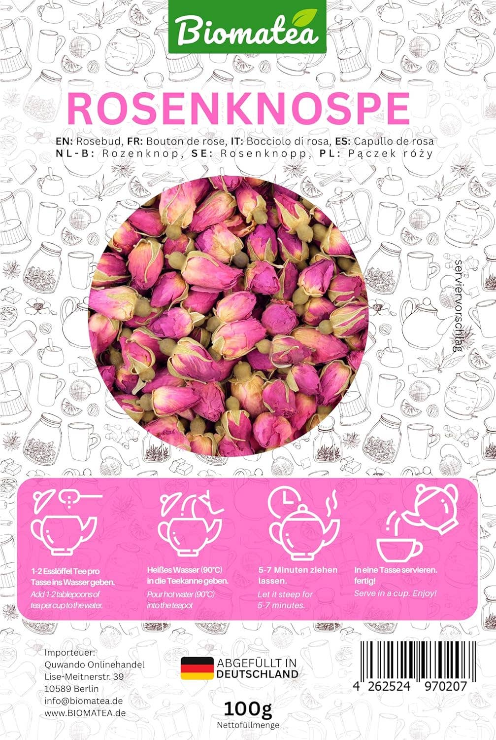 Biomatea - Wholesale Losse thee - Rozenknoppen, 100 g geurige, hele rozenthee bloemen, rozenthee, rozen thee tea2
