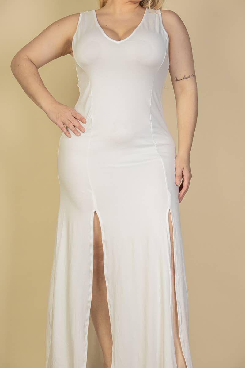 CAPELLA APPAREL - Vente Robe – femme - Robe maxi à encolure plongeante et fente sur les cuisses de grande taille17