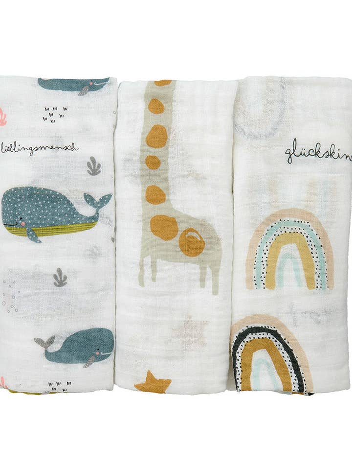 Muslin cloths, pack of 3 | with sweet lettering for wholesale by Mama Poppins Germany