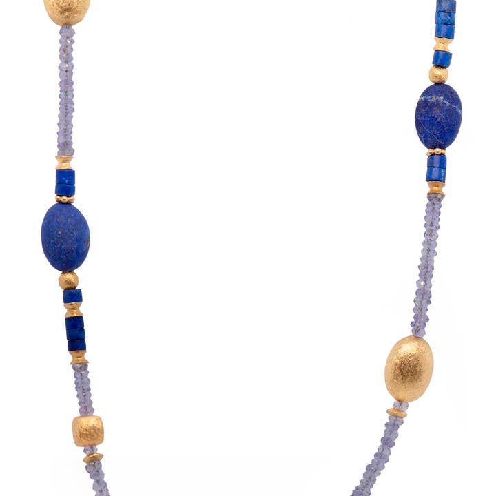 Tanzanite, Lapis, Lolite Necklace 24K Fair Trade Gold Vermeil for wholesale by Joyla Jewelry