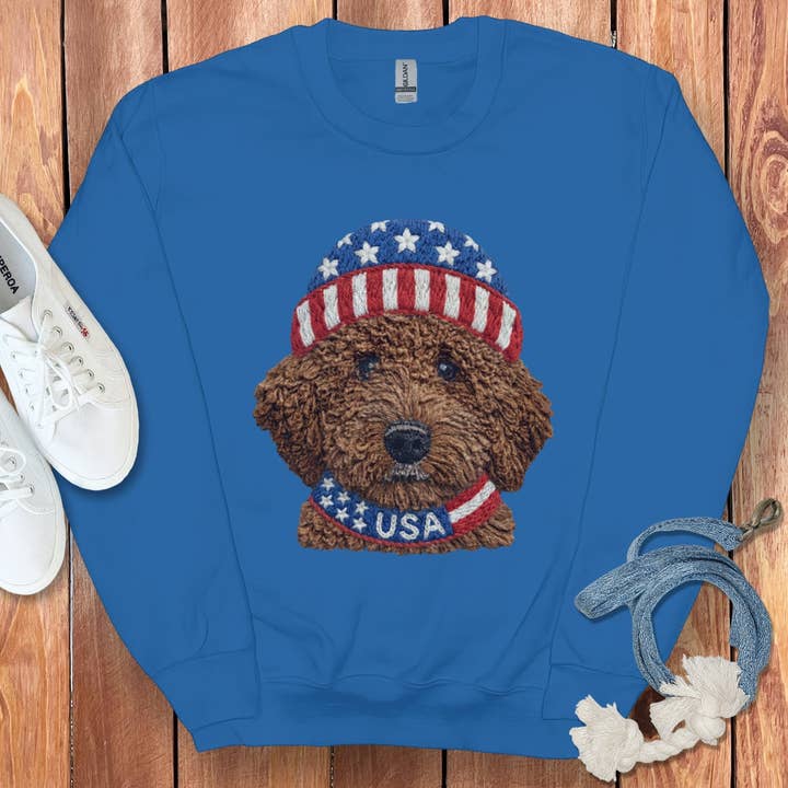 Puppy Jo - Wholesale Graphic Sweatshirt - Unisex - Patriotic Chocolate Doodle Sweatshirt5