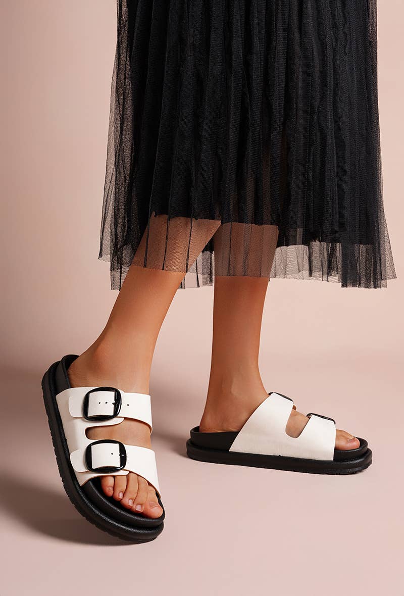 LADY GLORY - Wholesale Sandals - Women's - Flat mules with double buckles – Comfort and casual style17