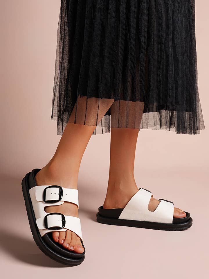 LADY GLORY - Wholesale Sandals - Women's - Flat mules with double buckles – Comfort and casual style17