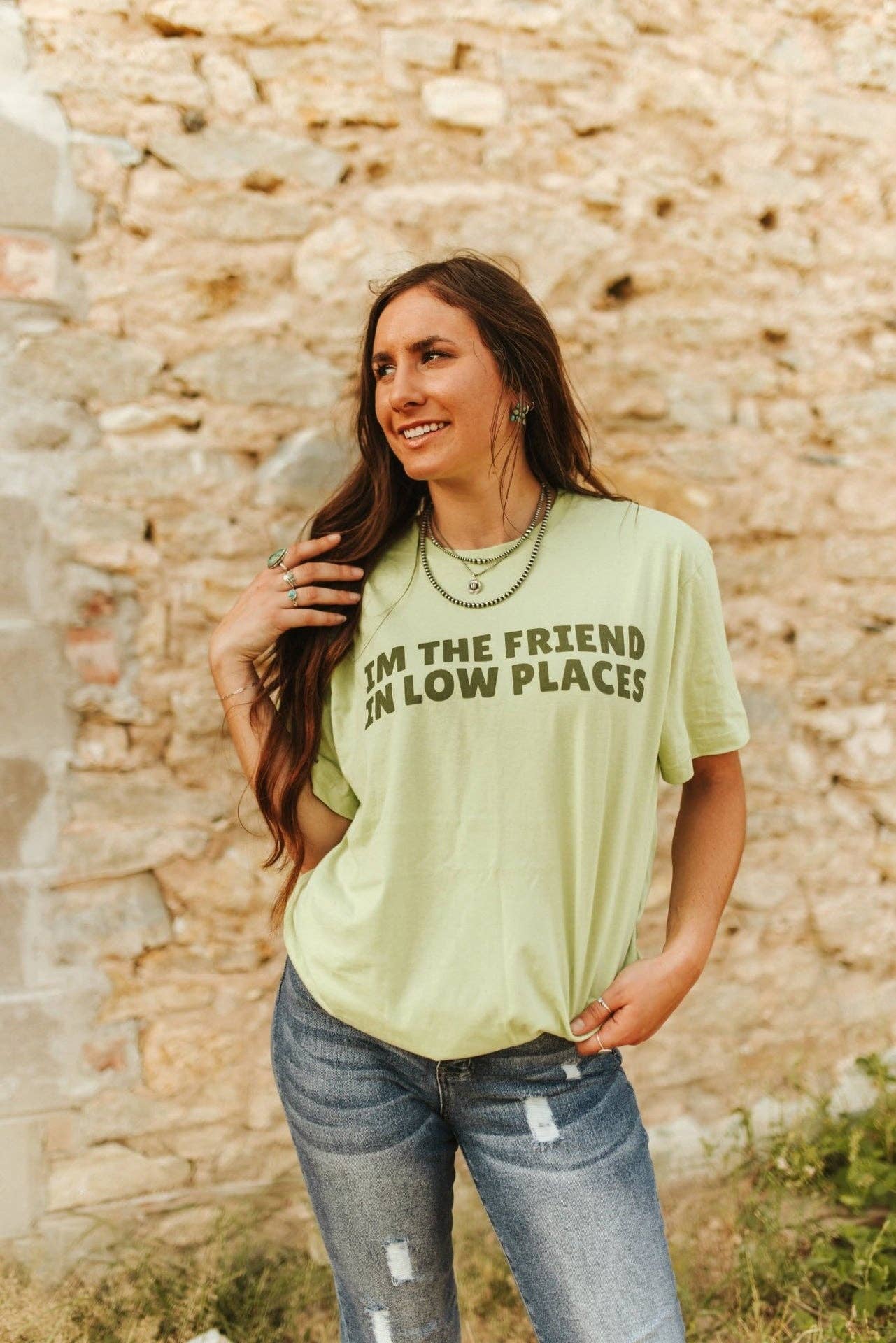 Pistacie Grafisk T-shirt med vennen i lave steder for engroshandel på Faire1