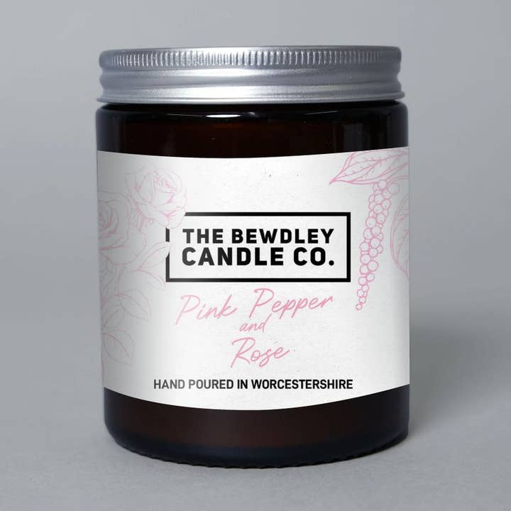 Pink Peppercorn & Rose Candle 150g net for wholesale by The Bewdley Candle Co.
