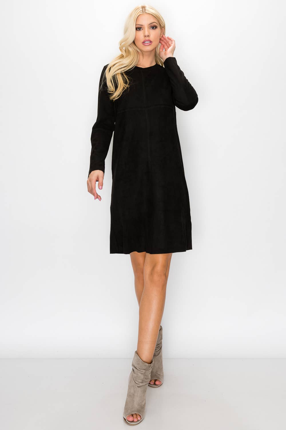 Joh Apparel – wholesale Klänning - Dam – Aurora Stretch Suede Rund-Neck klänning med fickor10