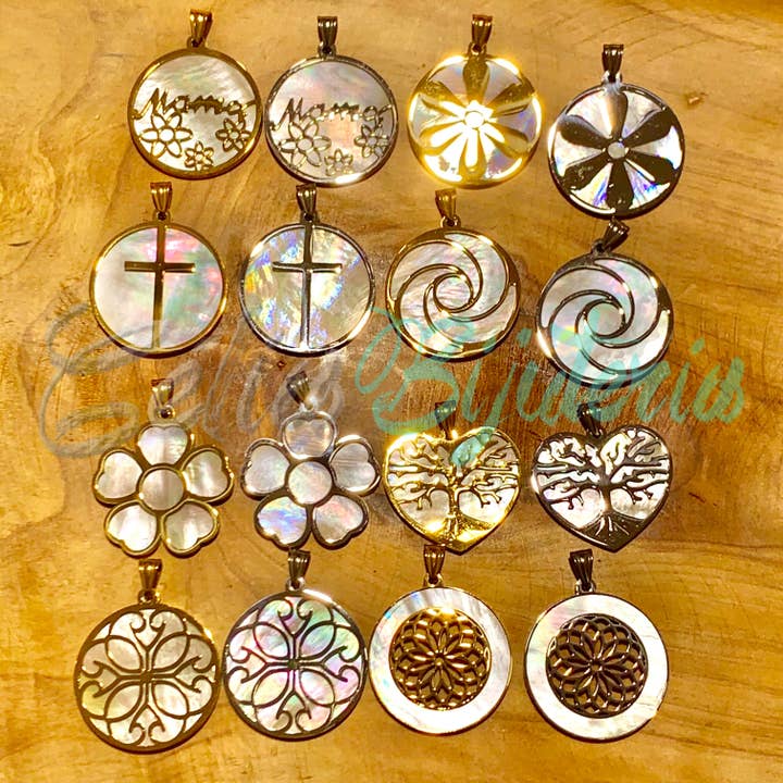 Celli Biju - Wholesale Pendant/Charm Necklace - Steel Medal/Necklace with Mother-of-Pearl3