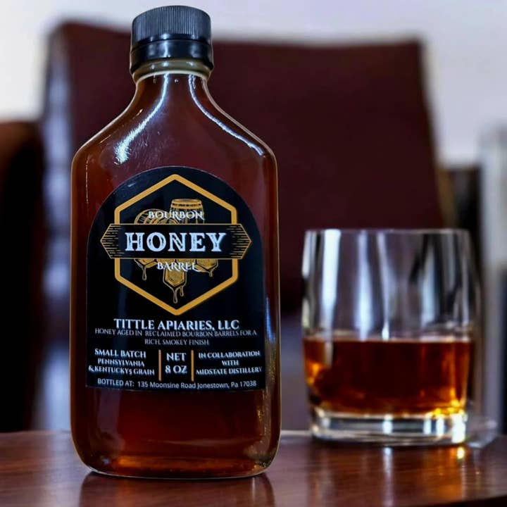 Bourbon Barrel Aged Honey for wholesale by Tittle Apiaries, LLC