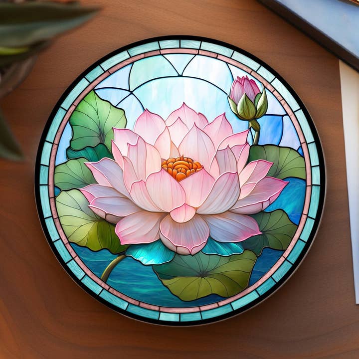 Dessous de verre en céramique Lotus rose, décoration de table basse pour la vente par Fernville Creations