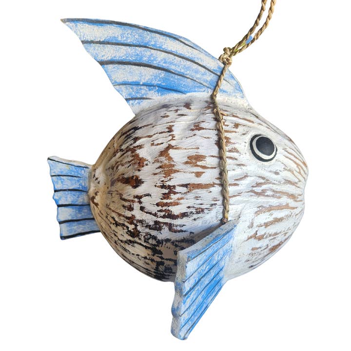 White Elephant - Wholesale Sculpture - Hand Carved Coconut FISH Table Top Art Carving 5