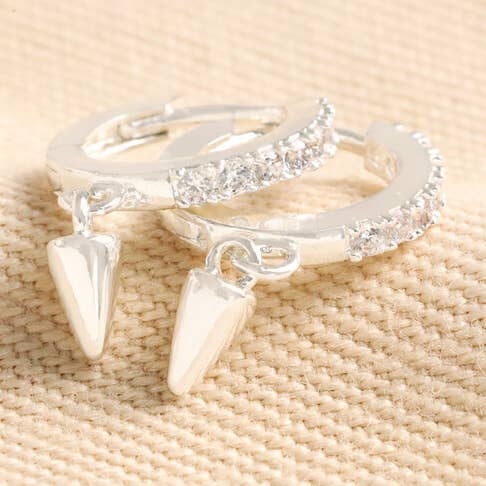 Crystal Spike Huggie Hoop Earrings in Silver for wholesale by Lisa Angel