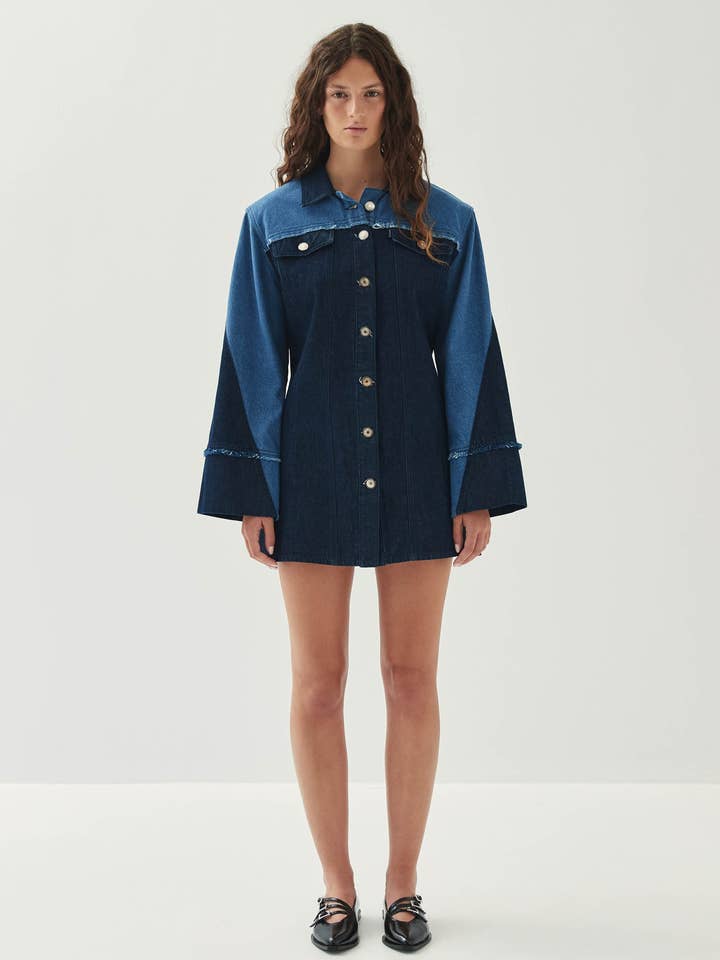 Veden Bicolor Indigo Denimklänning för wholesale av ALOHAS