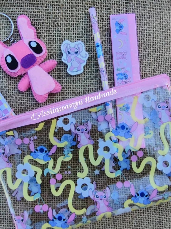Astuccio portachiavi ispirato a Stitch/Angel per la vendita all'ingrosso da parte di Acchiappasogni Handmade