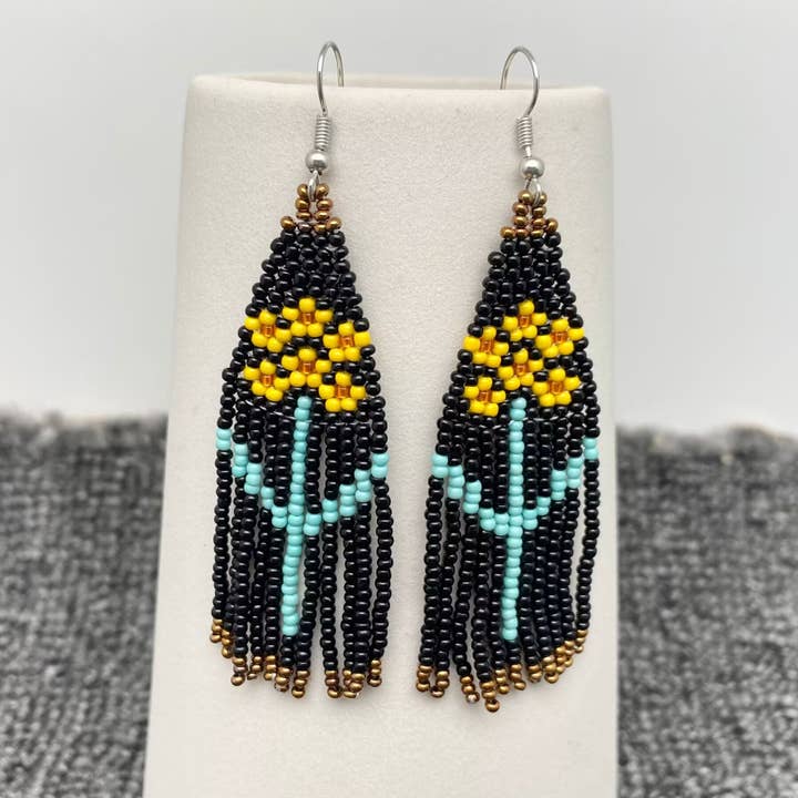 Yellow Flowers Glass Seed Beads Fringe Earrings - SB for wholesale by Mio Queena