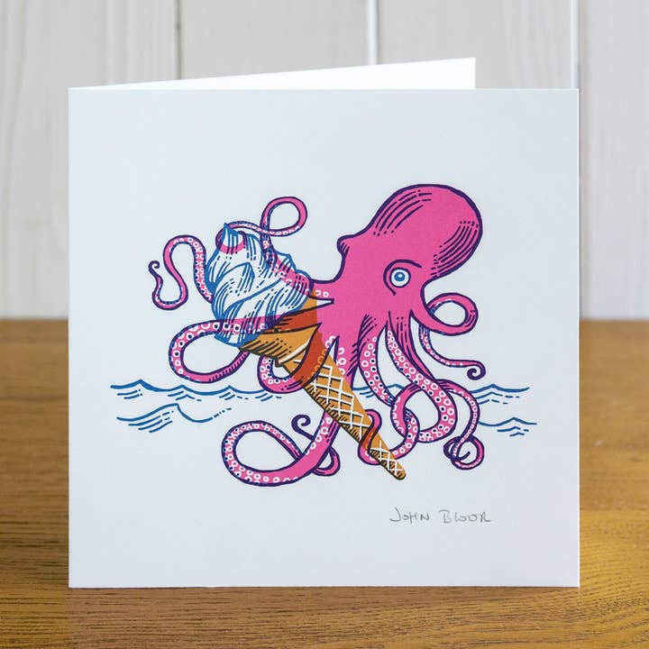 Catch of the Day coastal greetings card, blank inside for wholesale by John Bloor Printmaker