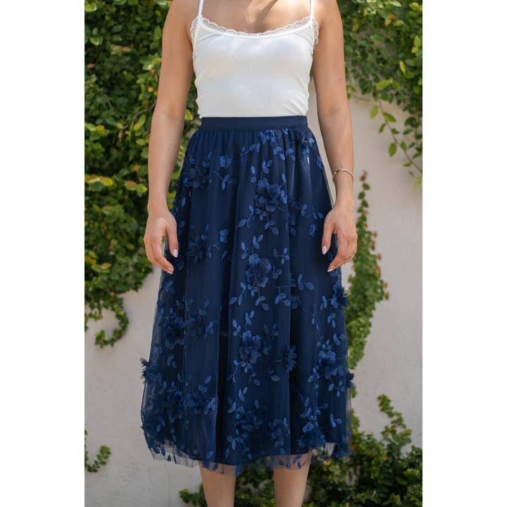 Verte – Saia - Mulher por atacado – SAIA MIDI FLORAL 3D BORDADO_78S20543