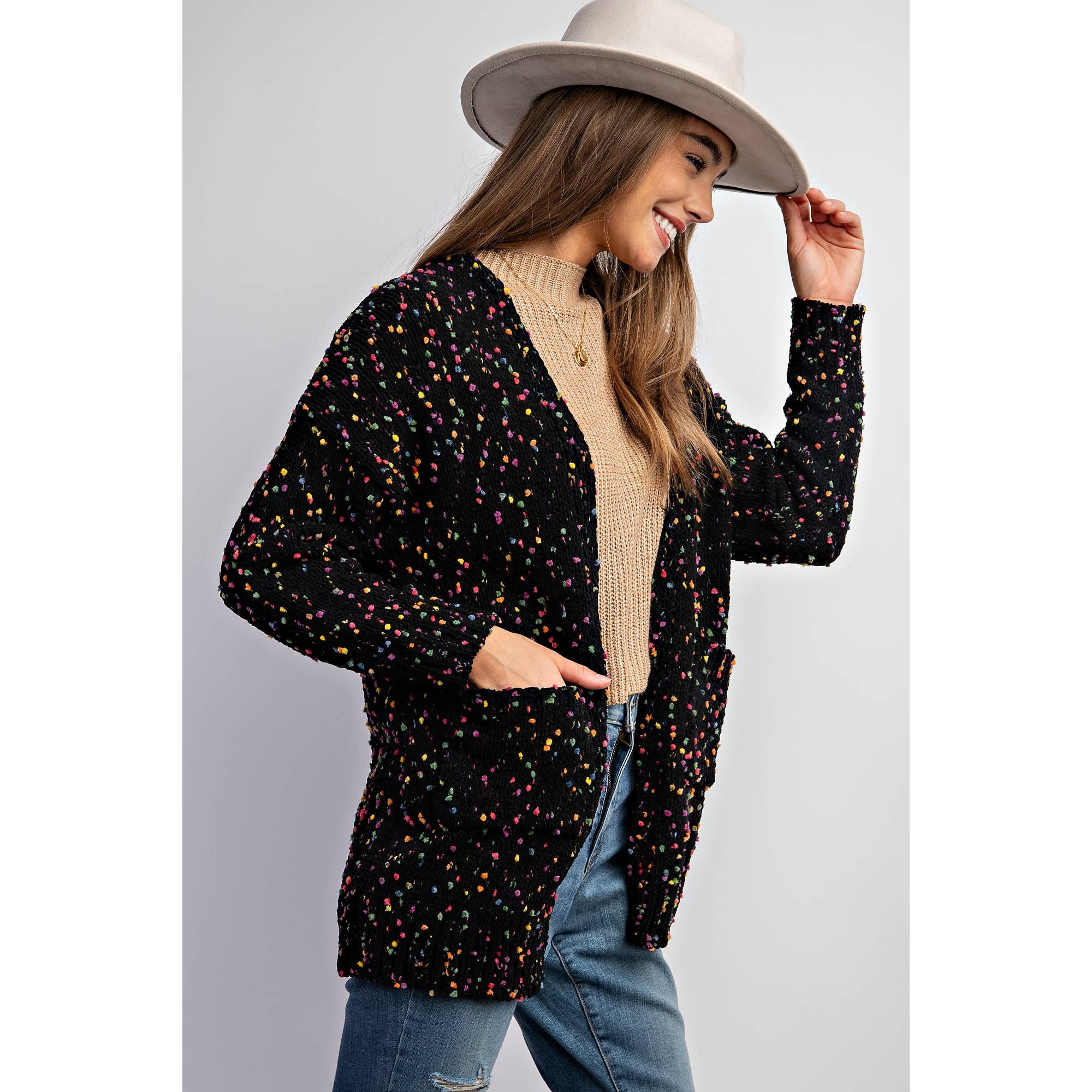 Sweet Generis - Wholesale Cardigan - Women's -  CARDIGAN W RAINBOW POPCORN SPECKLES7