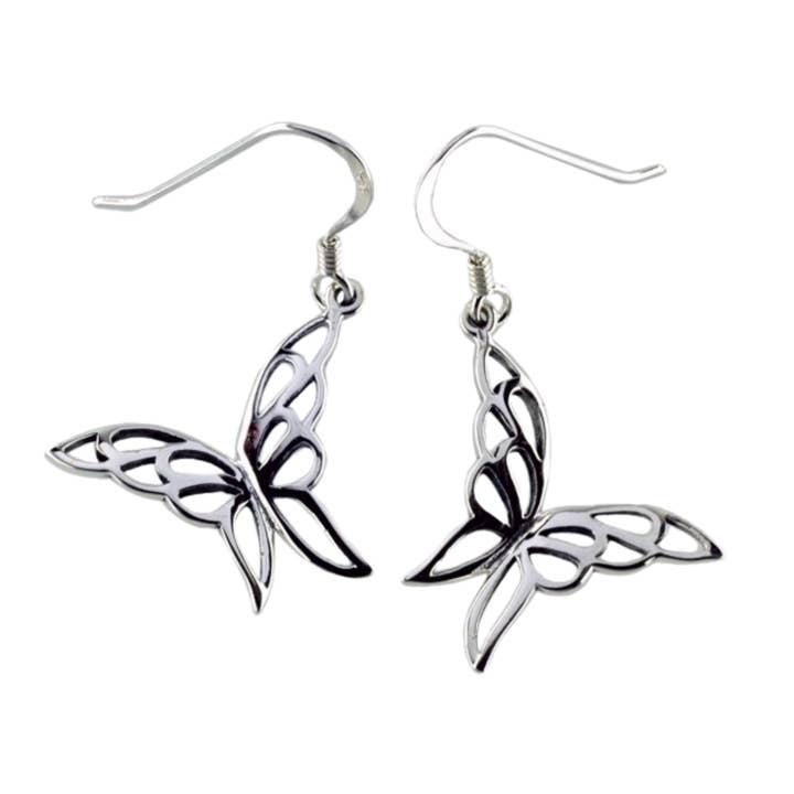 Stencil Butterfly Earrings, Sterling Silver for wholesale by The Green Gecko