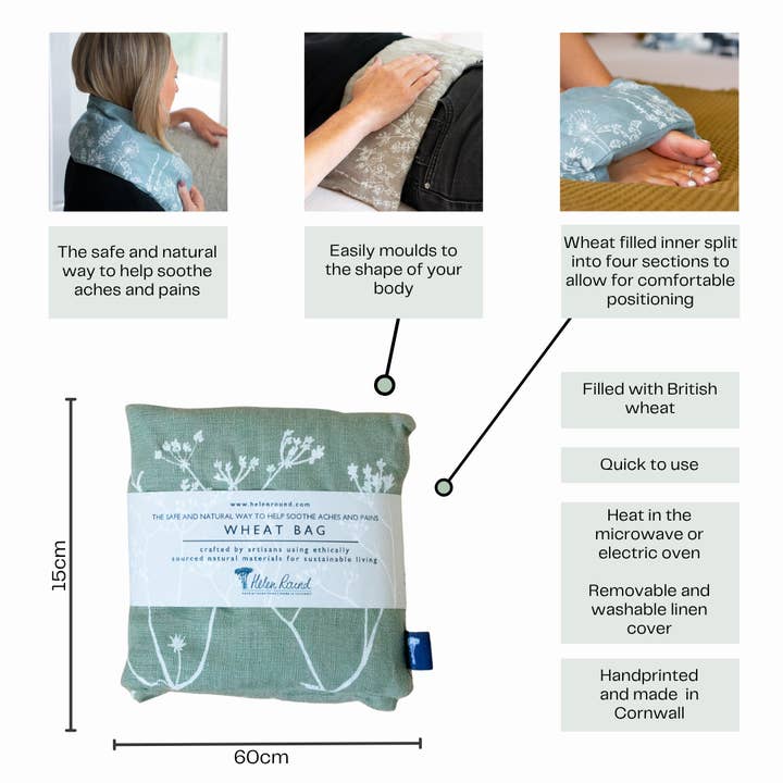 Helen Round - hand printed linen and bamboo wellness – wholesale Hot/cold compress – Large Linen Wheat Bag for Natural Pain Relief Garden Design4