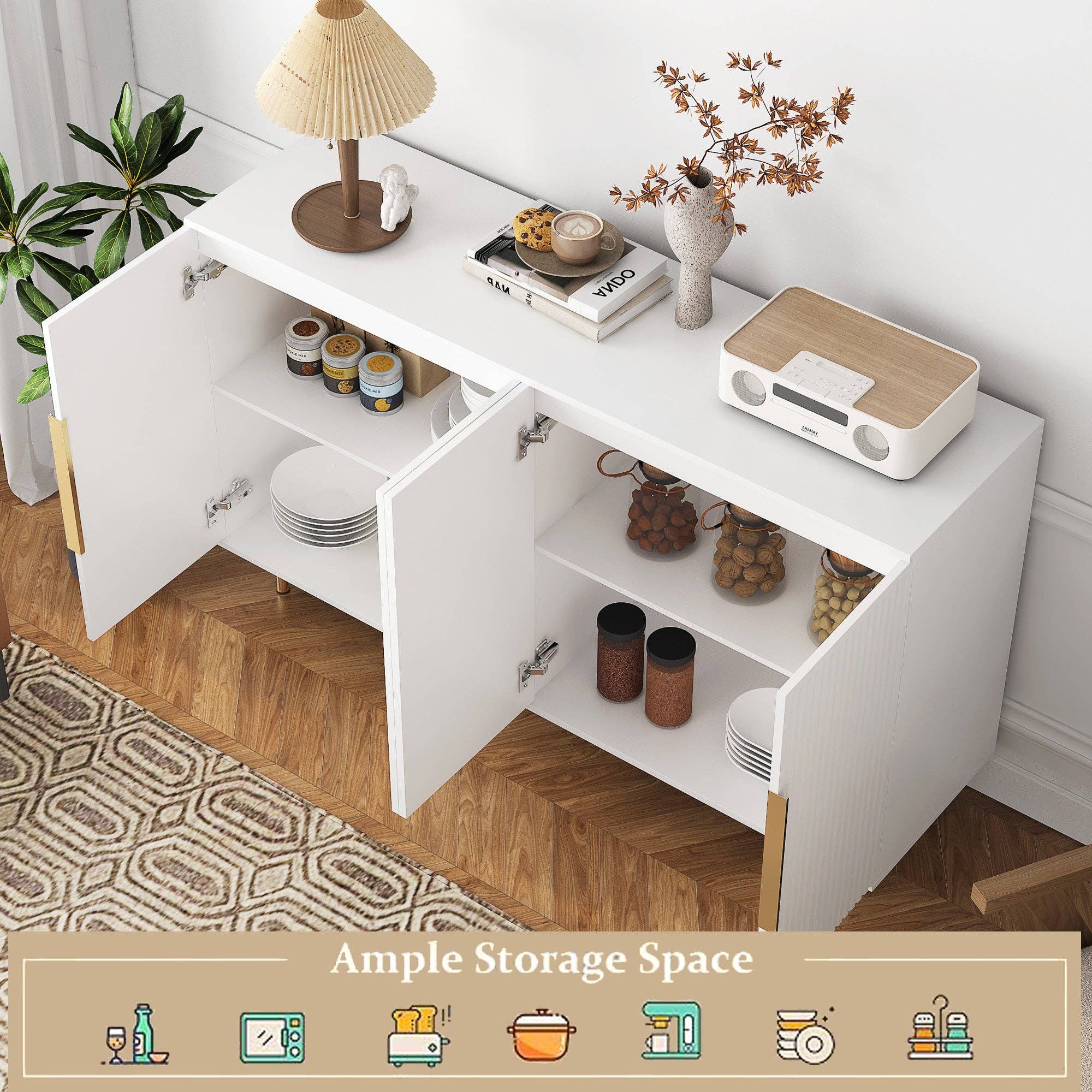 HOMYCASA DESIGN INC - Vente Armoire - Buffet Moderne Blanc Armoire à Cannelures Grand Rangement2