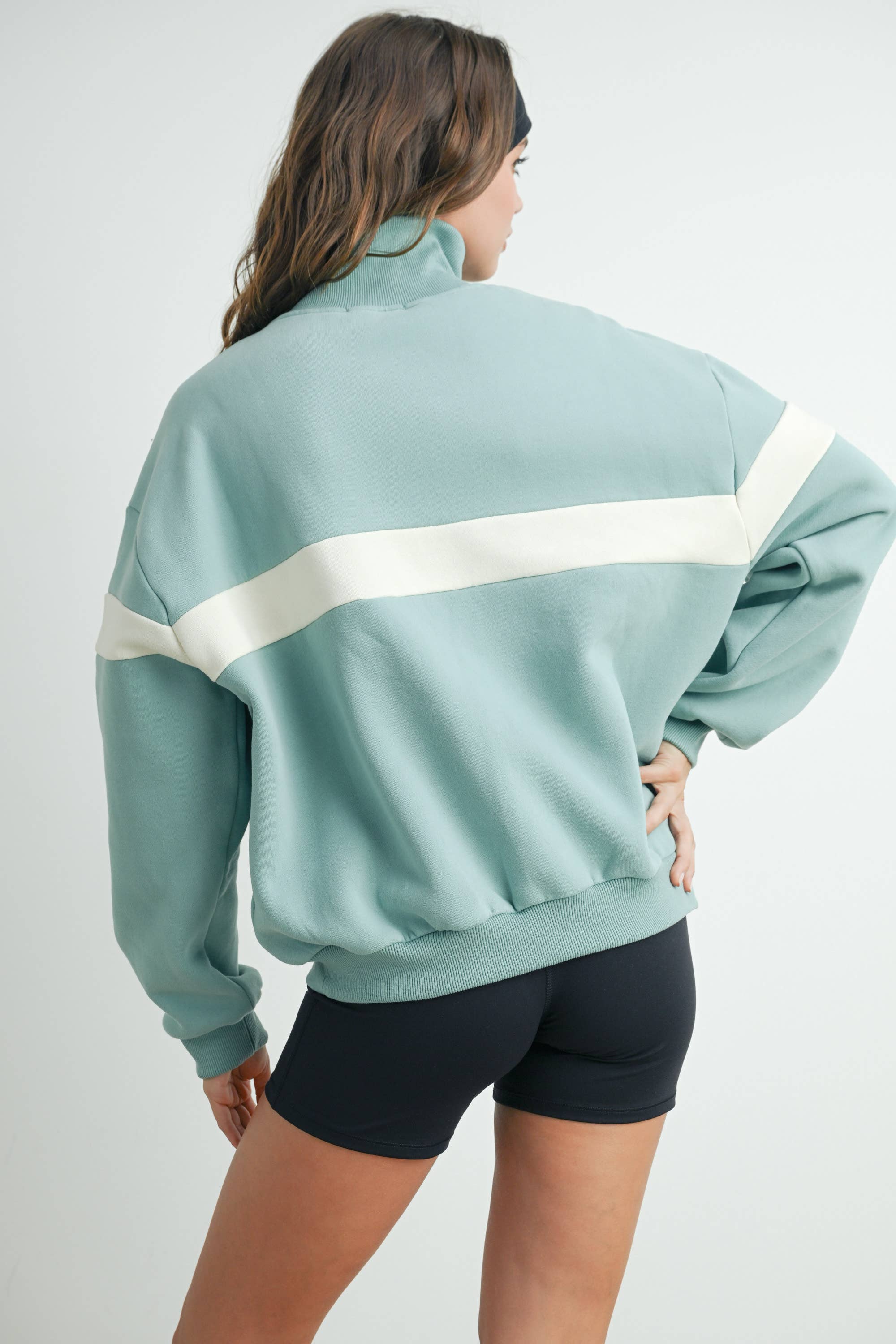 BUTTERMELON - Wholesale Sweatshirt - Women's - Two-Toned Half Zip Collar Sweatshirt - BMT753564