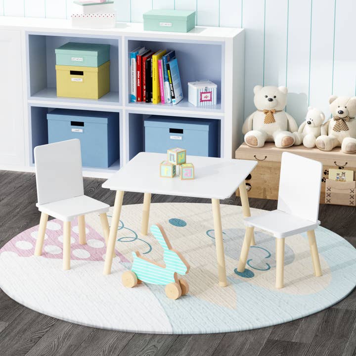 Ensemble table et chaises 3 pièces pour enfants, bois massif, blanc pour la vente par 39F Inc.