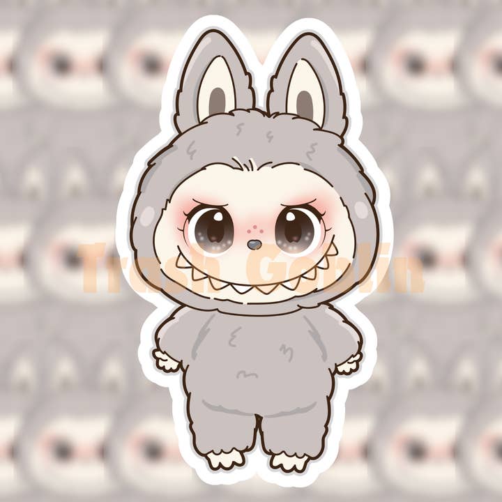 Trash Goblin - Wholesale Sticker - Grey Labubu Vinyl Sticker