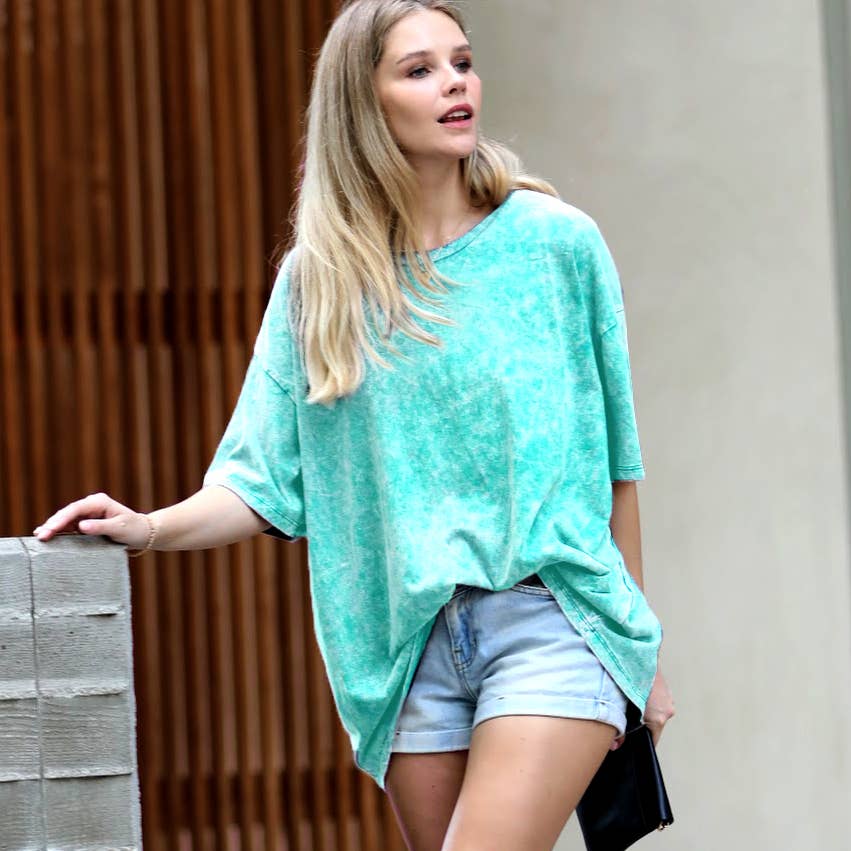 42POPS - Vente Haut en maille – femme - T-shirt en coton délavé à l'acide oversize SI-2430136