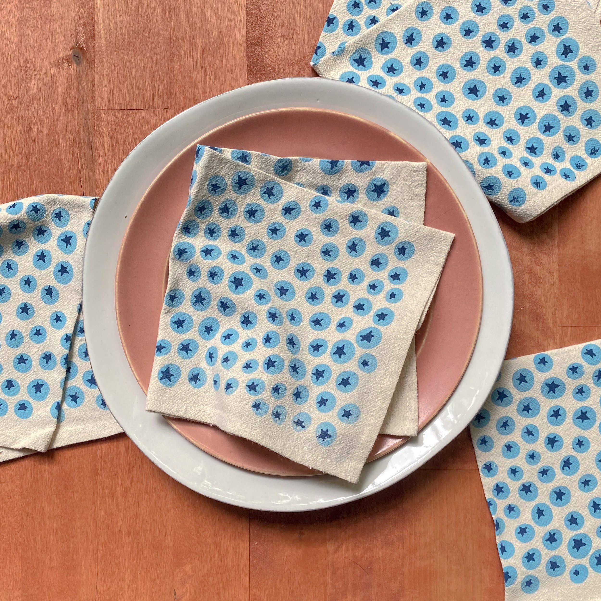 Bright Beige - Wholesale Dinner & Cloth Napkin - Allover Blueberries - Hand Printed Flour Sack Cotton Napkins2