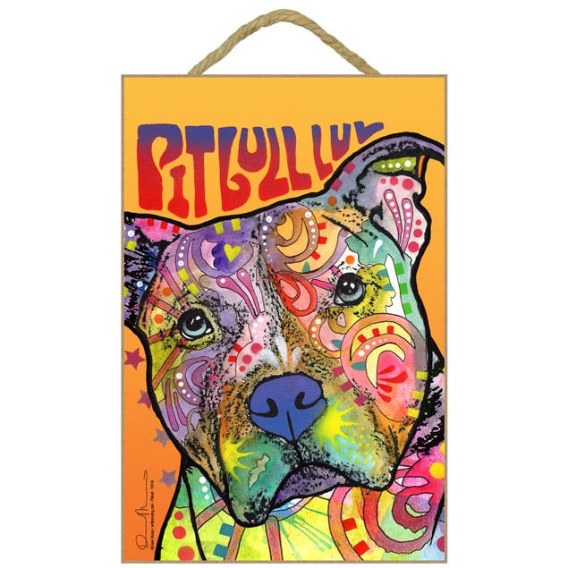 Pitbull - Pibull Luv 7" x 10.5" wood plaques/signs featuring for wholesale by SJT Enterprises, Inc.