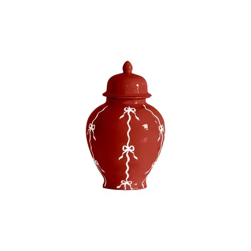 Lo Home | Ruby Clay - Wholesale Decorative Jar - Bow Stripe Ginger Jars in Red1