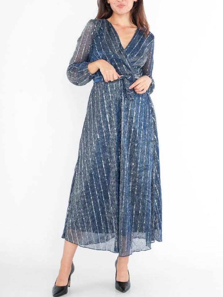 11205-bleu Robes longue avec lurex pour fête pour la vente par Lilie Rose