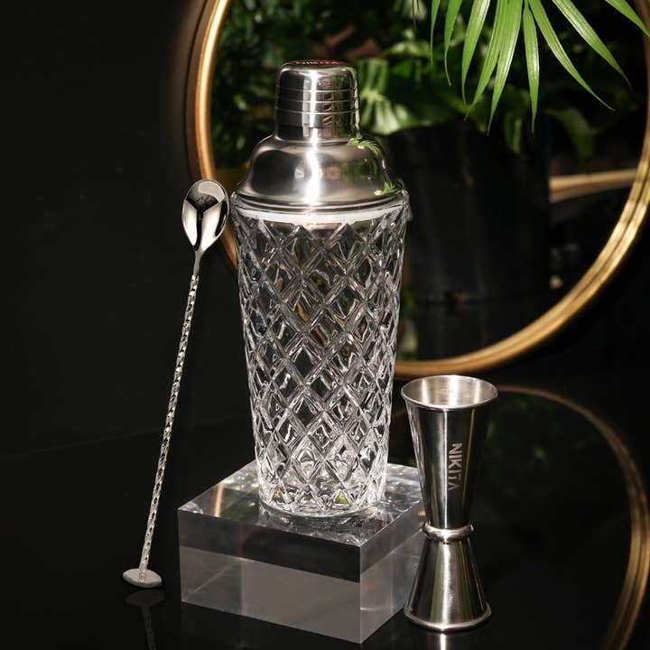 Nikita By Niki - Wholesale Cocktail Shaker - Luxury Glass Cocktail Shaker, Jigger & Stirrer Set - Gold, R