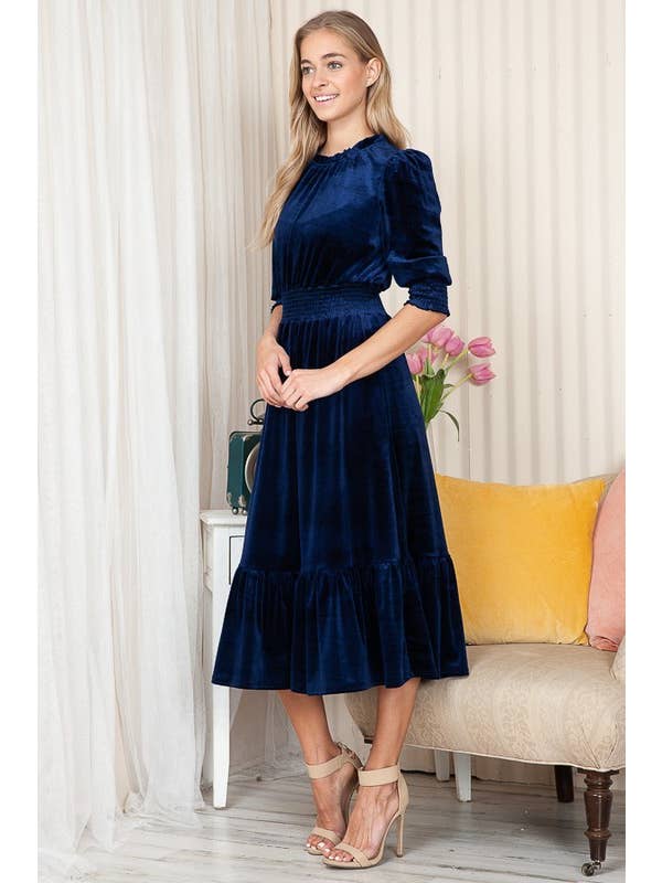 Reborn J - Wholesale Dress - Women's - Velvet Three Quarter Sleeve Midi Dress8
