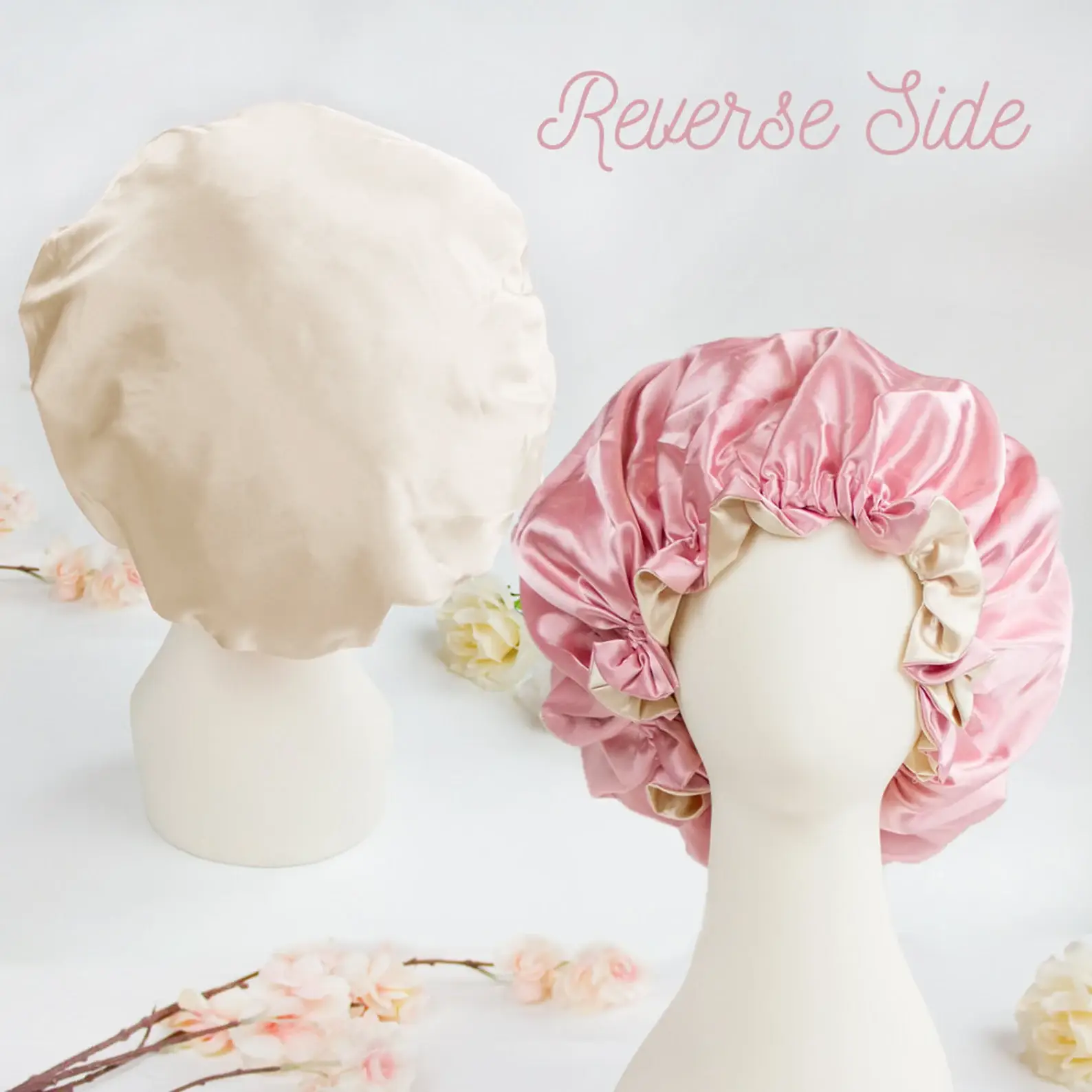 GiftsbyPR - Vente Serviette pour les cheveux en soie/microfibre - Bonnet en satin soyeux pour adultes, bonnet en satin réversible pour dormir2