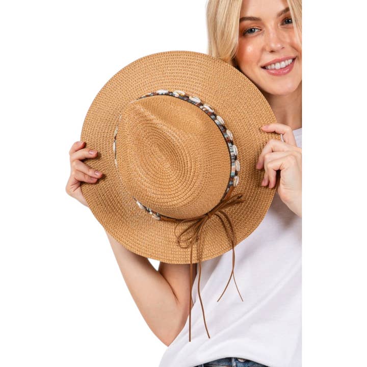 LA Jewelry Plaza - Wholesale Straw Hat - Women's - Sea Shell Hat Band Straw Fedora Sun Hat4