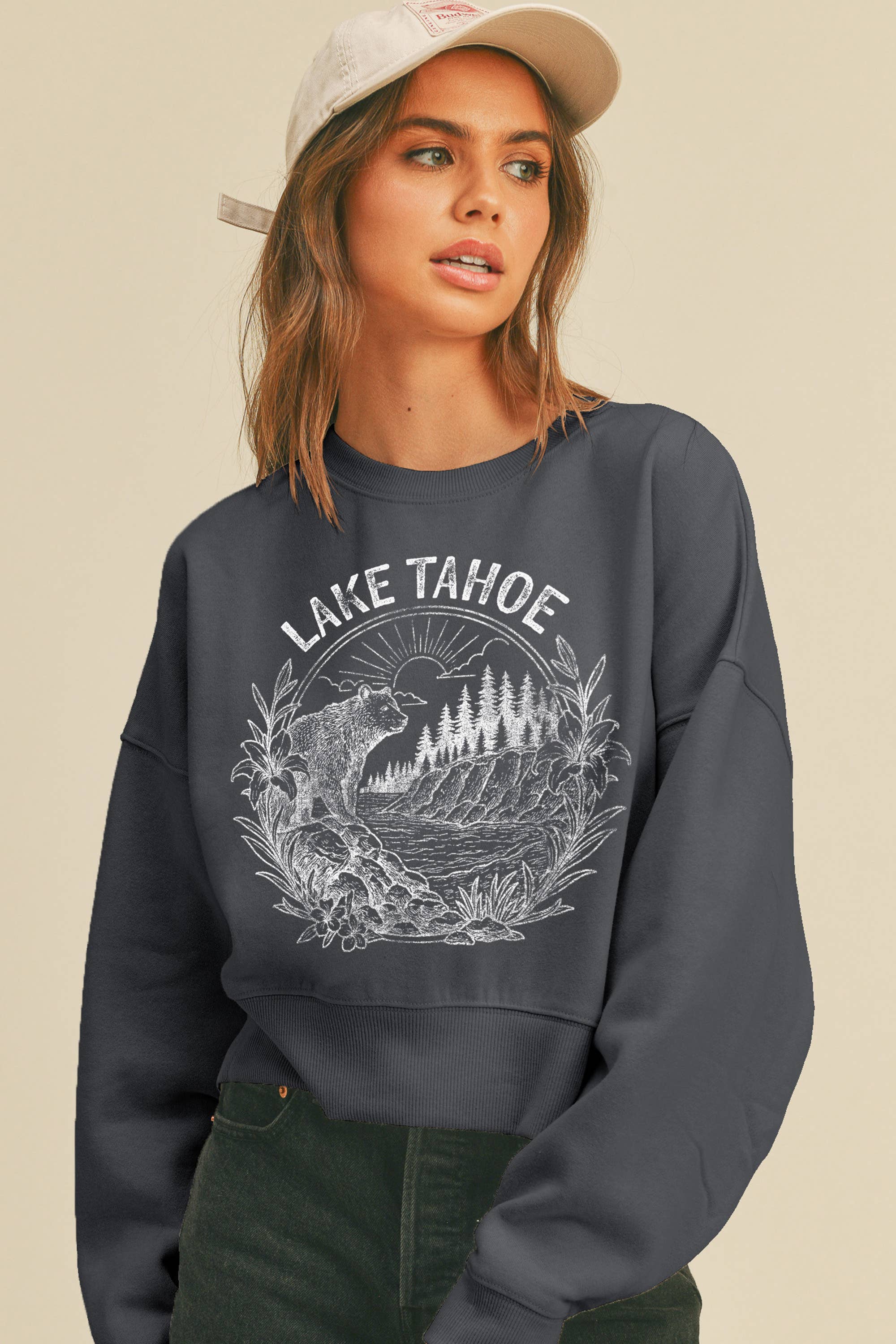 Honestee - Vendita all'ingrosso Felpa stampata - Donna - Felpa corta a maniche lunghe Lake Tahoe4