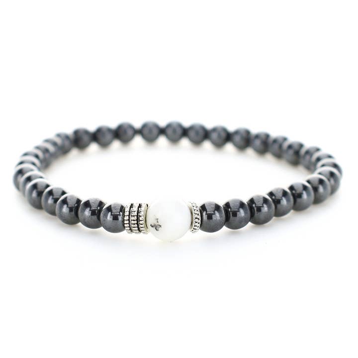 Bracelet in Hematite with Opal and metal details for wholesale by MWM fashion