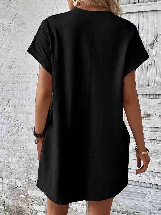 Suhkasana - Wholesale Dress - Women's - Relaxed Fit Cotton Short Sleeve Pocket Dress for Summer
