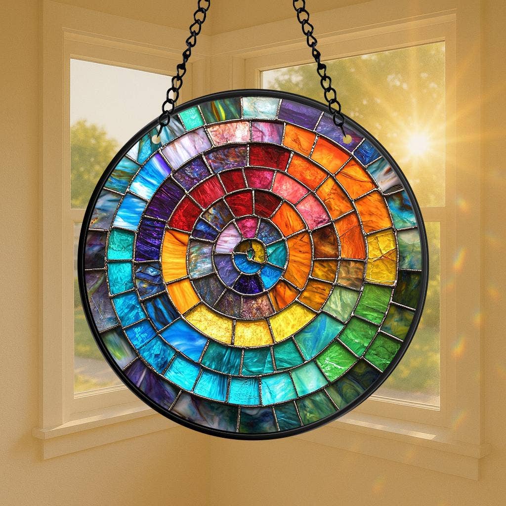 NVC Ecommerce LLC – wholesale Solfångare – Mandala Regnbågssnurra Färgat Glas Solfångare, Heminredning1