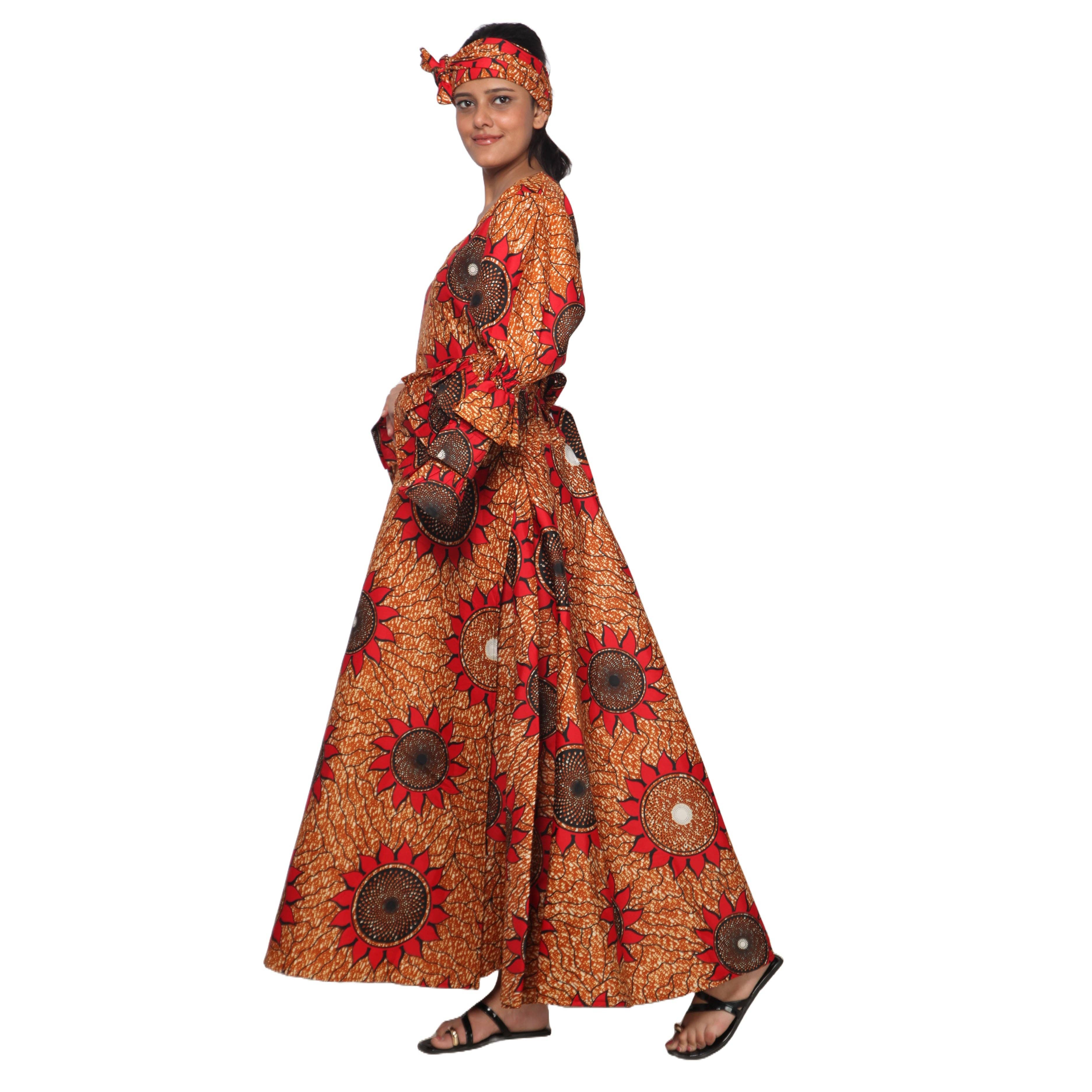 African Stars - Vente Robe – femme - Robe portefeuille en rayonne pour femme avec manches à volants -- FI-R80FS13