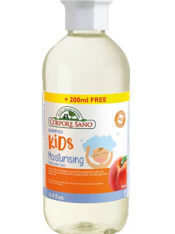 Shampoing hypoallergénique pour enfants à la pêche 500 ml pour la vente par NaturVital & Corpore Sano