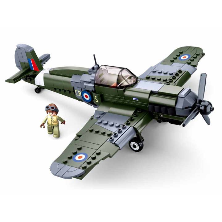 Texas Toy Distribution - Wholesale Building Set - Kids - WW2 Royal Airforce Spitfire Fighter Plane Brick Kit (297 pcs1