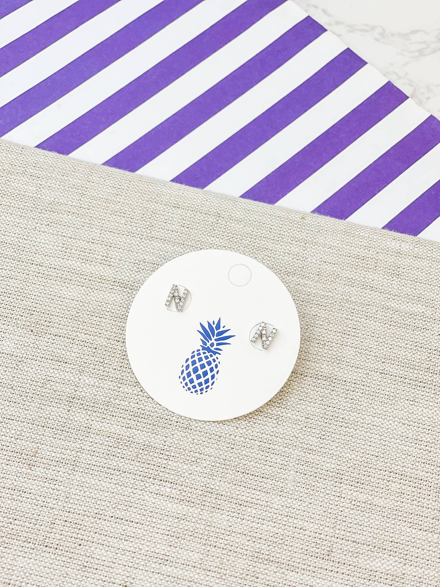 Prep Obsessed Wholesale - Wholesale Stud/Post Earrings - Cubic Zirconia Initial Stud Earrings- White Gold12