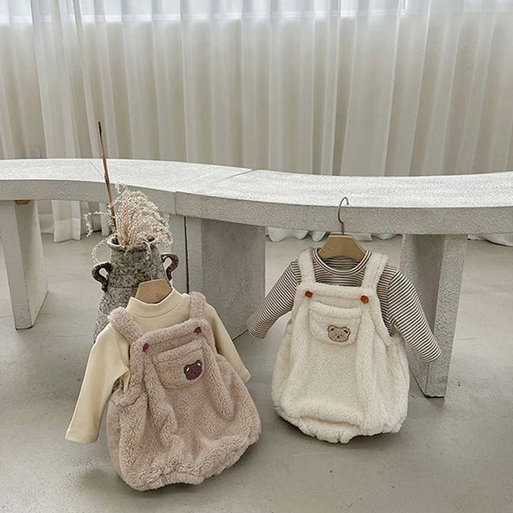 Baby Solid Color Bear Patched Design Plush Strap Sleeveless for wholesale by MyKids-USA®