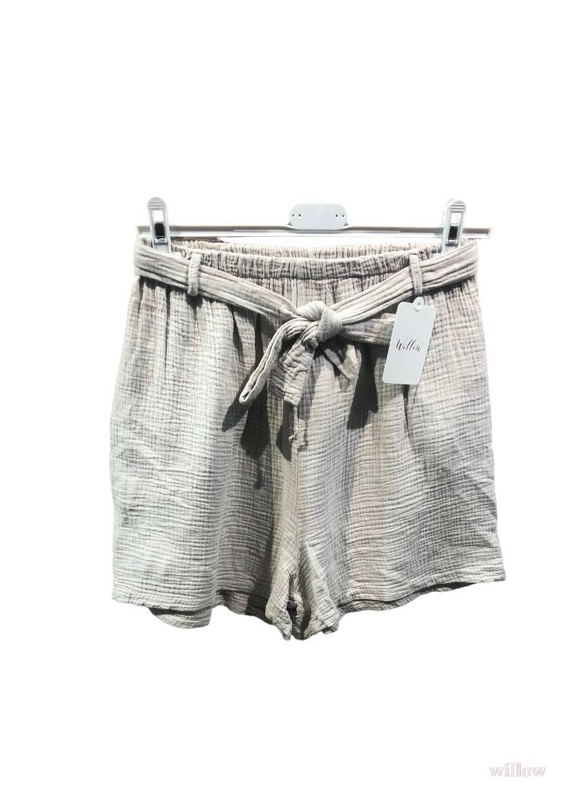Moonsun - Vendita all'ingrosso Pantaloncini - Donna - Shorts in garza di cotone #2305 con cintura1