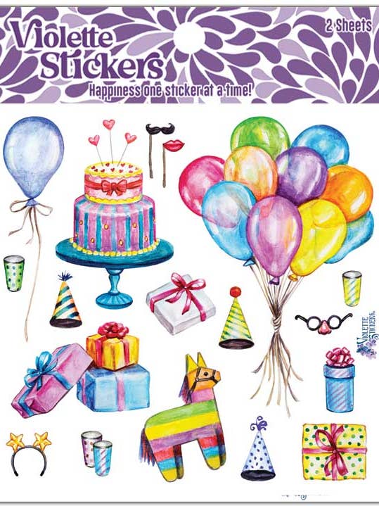 Feuille d'autocollants colorée pour fête d'anniversaire pour la vente par Violette Stickers