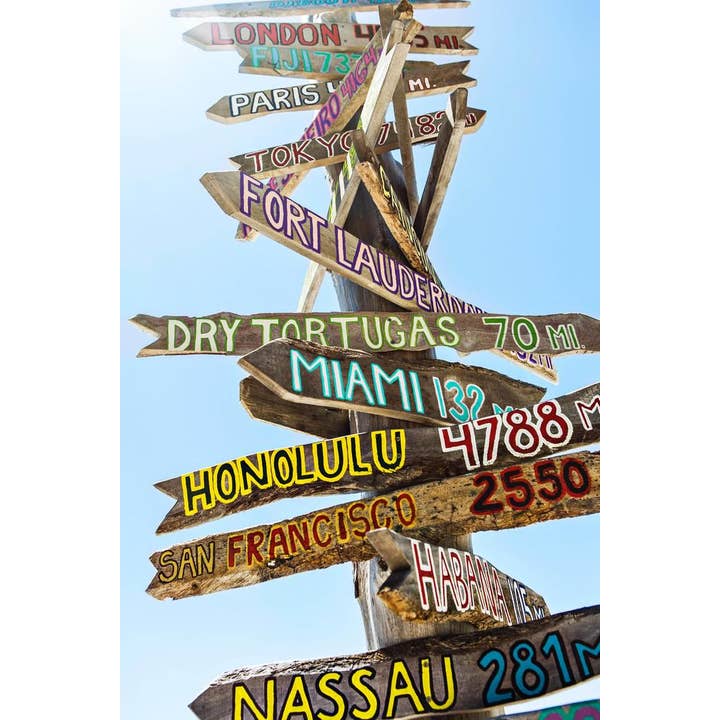 Foto di cartelli direzionali in legno di Key West Florida Arte da parete fotografica per la vendita all'ingrosso da parte di Gotham Gifts