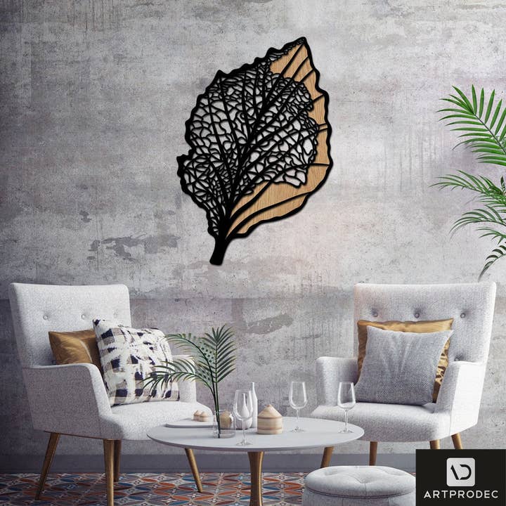 Leaf rustieke metalen muurkunst, eiken houten bladbord voor wholesale door benjashop