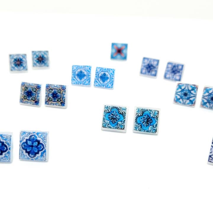 LUSO TILES JEWELRY - Wholesale Gauge/Plug Earrings - Pendientes post cuadrados coloridos5